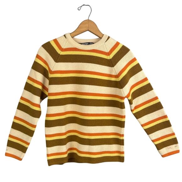 Vintage Meister Wool  Knit Sweater Stripe Cropped Sleeve Grandpacore Cabincore - Picture 2 of 8